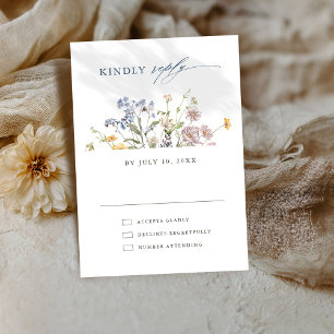 Colourful Spring Wildflower Meadow Garden Wedding RSVP Card