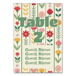 Colourful Spring Wildflower Meadow Garden Wedding Table Number