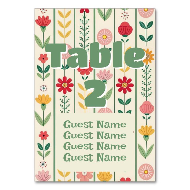 Colourful Spring Wildflower Meadow Garden Wedding Table Number (Back)