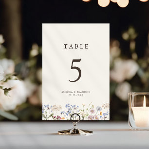 Colourful Spring Wildflower Meadow Garden Wedding Table Number