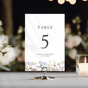 Colourful Spring Wildflower Meadow Garden Wedding  Table Number