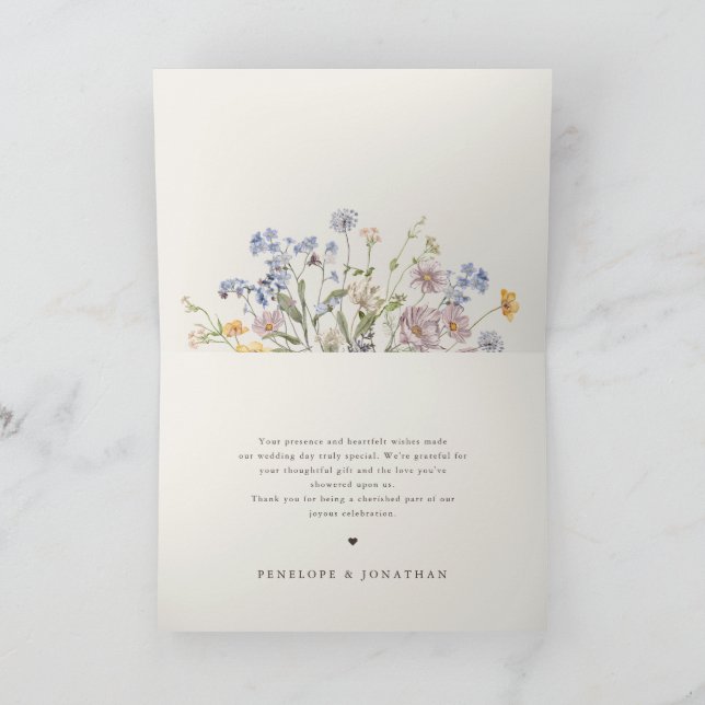 Colourful Spring Wildflower Meadow Garden Wedding Thank You Card (Inside)