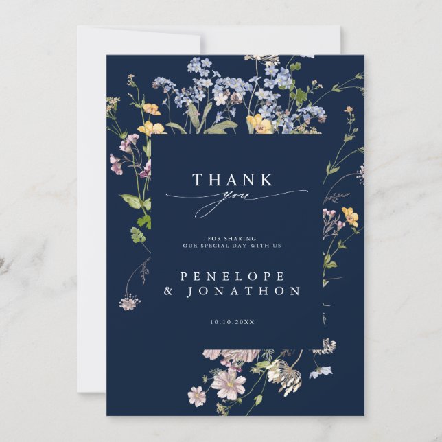 Colourful Spring Wildflower Meadow Garden Wedding Thank You Card (Front)