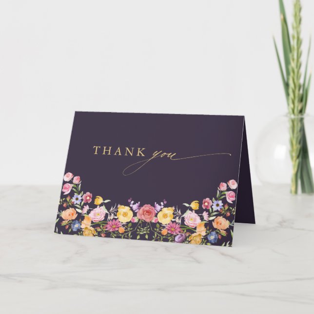 Colourful Spring Wildflower Meadow Garden Wedding Thank You Card (Front)