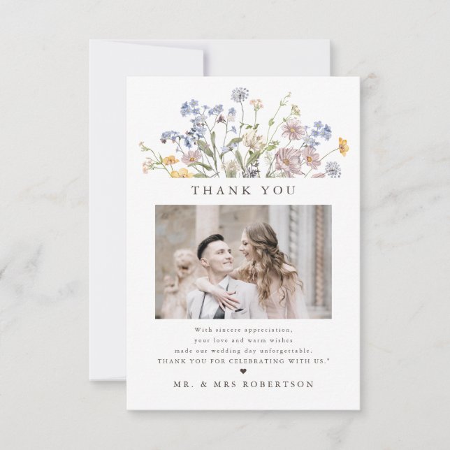 Colourful Spring Wildflower Meadow Garden Wedding  Thank You Card (Front)