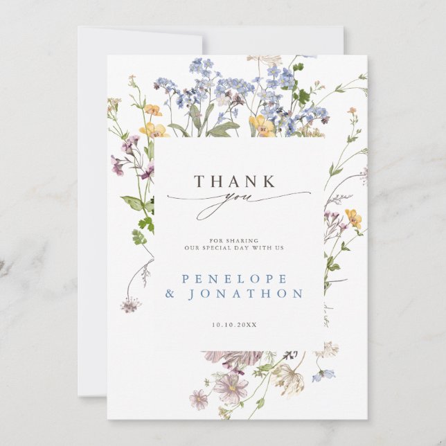 Colourful Spring Wildflower Meadow Garden Wedding Thank You Card (Front)