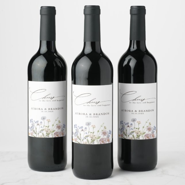 Colourful Spring Wildflower Meadow Garden Wedding Wine Label (Bottles)