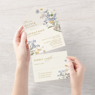 Colourful Spring Wildflower Meadow Gold Wedding   All In One Invitation