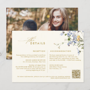 Colourful Spring Wildflower Meadow Gold Wedding  Enclosure Card