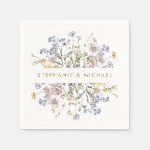 Colourful Spring Wildflower Meadow Gold Wedding  Napkin