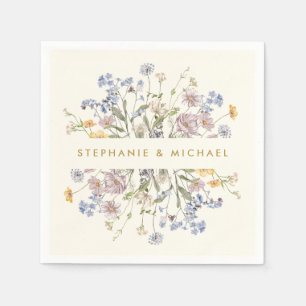 Colourful Spring Wildflower Meadow Gold Wedding Napkin
