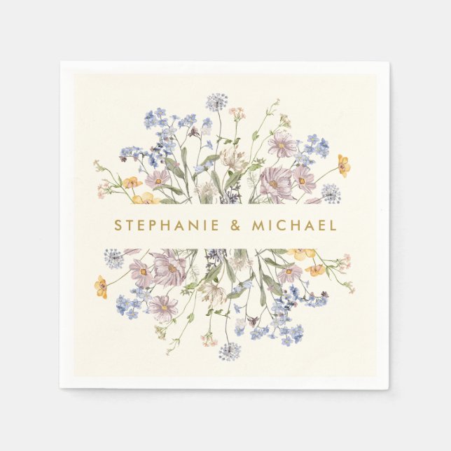 Colourful Spring Wildflower Meadow Gold Wedding  Napkin (Front)