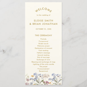 Colourful Spring Wildflower Meadow Gold Wedding  Program