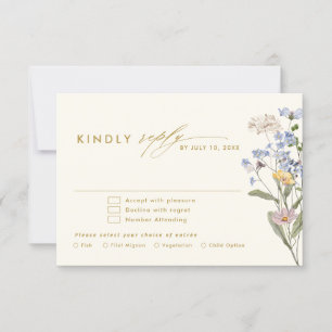 Colourful Spring Wildflower Meadow Gold Wedding RSVP Card