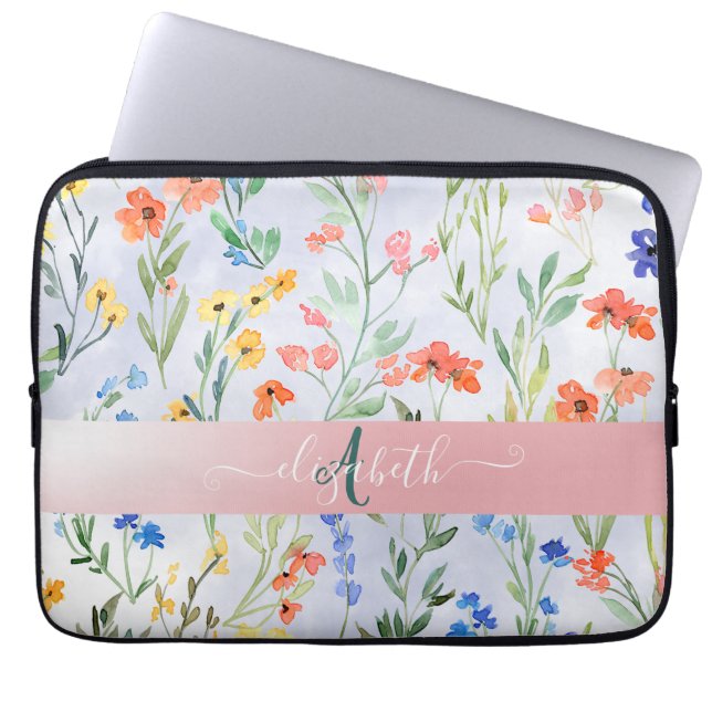 Colourful Spring Wildflower Meadow Monogram   Laptop Sleeve (Front)