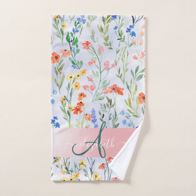 Colourful Spring Wildflower Meadow Monogram    Not Bath Towel Set (Hand Towel)