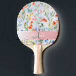 Colourful Spring Wildflower Meadow Monogram  Ping Pong Paddle<br><div class="desc">A vintage style floral pattern design on blue background.The perfect romantic gift idea. Click the Customise It button to change fonts, move text around and further customise your design.</div>