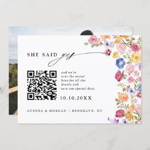 Colourful Spring Wildflower Meadow Photo QR code   Save The Date