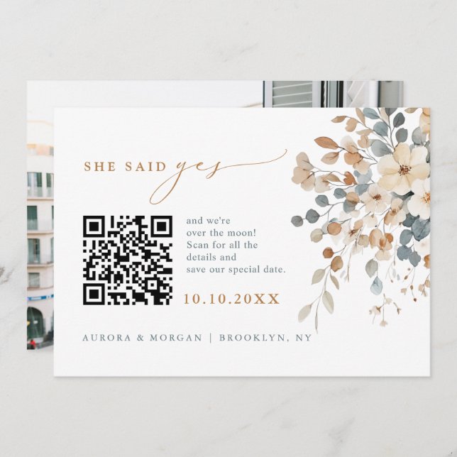 Colourful Spring Wildflower Meadow Photo QR code   Save The Date (Front/Back)
