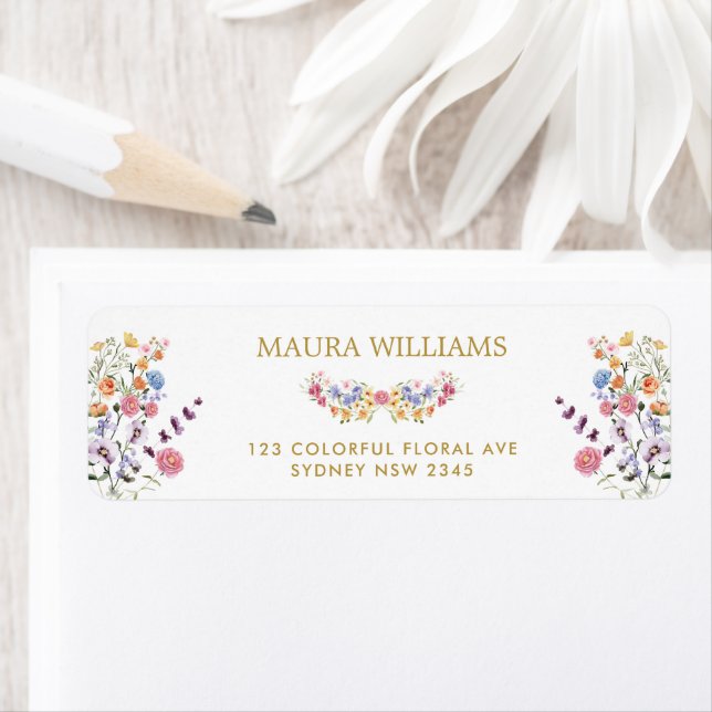 Colourful Spring Wildflower Meadow Return Address Label (Insitu)