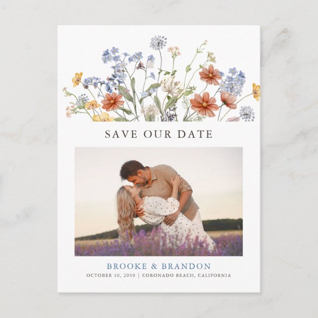 Colourful Spring Wildflower Meadow  Save the Date Postcard (Front)