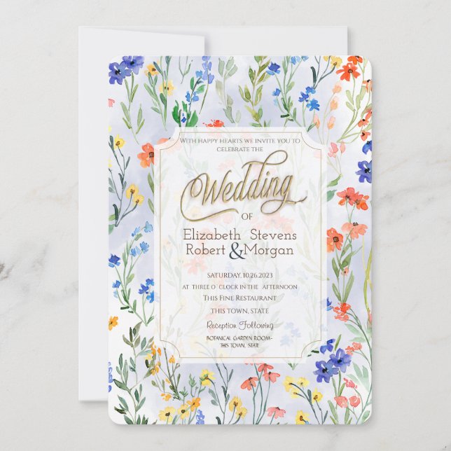Colourful Spring Wildflower Meadow Wedding  Invitation (Front)