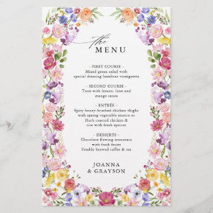 Colourful Spring Wildflower Meadow Wedding Menu