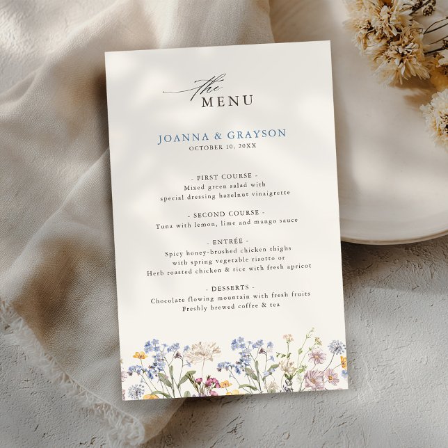Colourful Spring Wildflower Meadow  Wedding Menu (Colorful Spring Wildflower Meadow Wedding Menu)