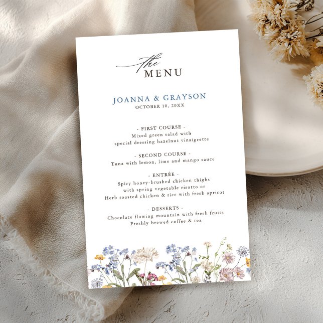 Colourful Spring Wildflower Meadow  Wedding Menu (Colorful Spring Wildflower Meadow Wedding Menu)