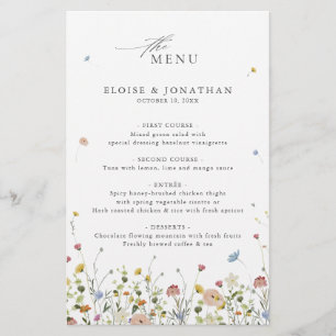 Colourful Spring Wildflower Meadow  Wedding Menu