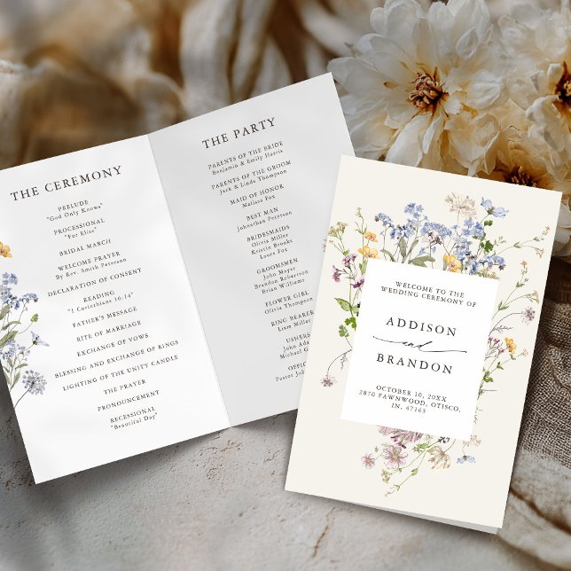 Colourful Spring Wildflower Meadow  Wedding Progra (Colorful Spring Wildflower Meadow Folded Wedding Program card)