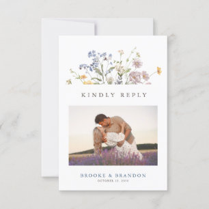 Colourful Spring Wildflower Meadow Wedding QR Code RSVP Card