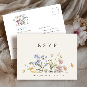 Colourful Spring Wildflower Meadow Wedding RSVP Postcard