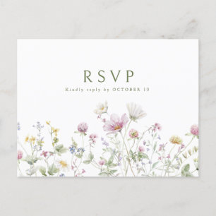 Colourful Spring Wildflower Meadow Wedding RSVP Postcard