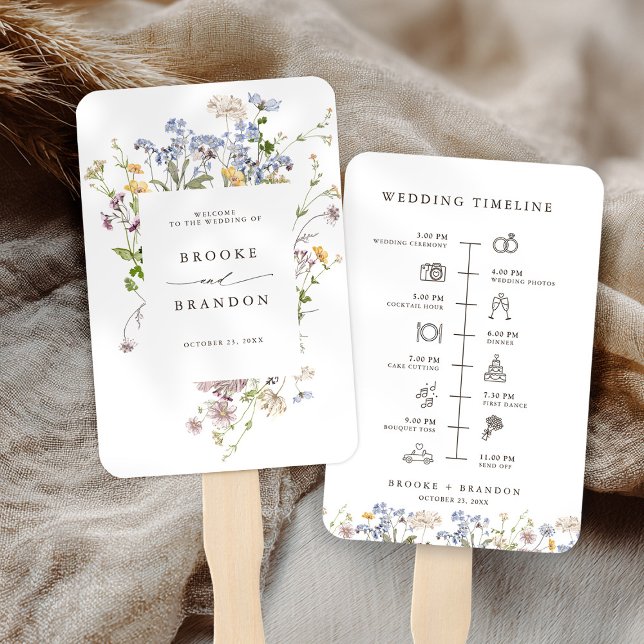Colourful Spring Wildflower Meadow wedding Timelin Hand Fan (Colorful Spring Wildflower Meadow wedding Timeline Hand Fan)