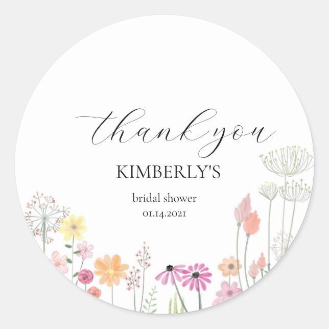 Colourful Spring Wildflower Wedding  Classic Round Sticker (Front)