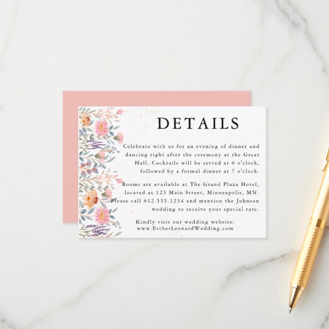 Colourful Spring Wildflower Wedding Details Enclosure Card (Front/Back In Situ)