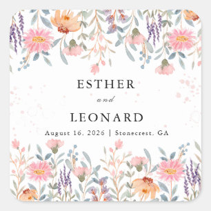 Colourful Spring Wildflower Wedding  Square Sticker
