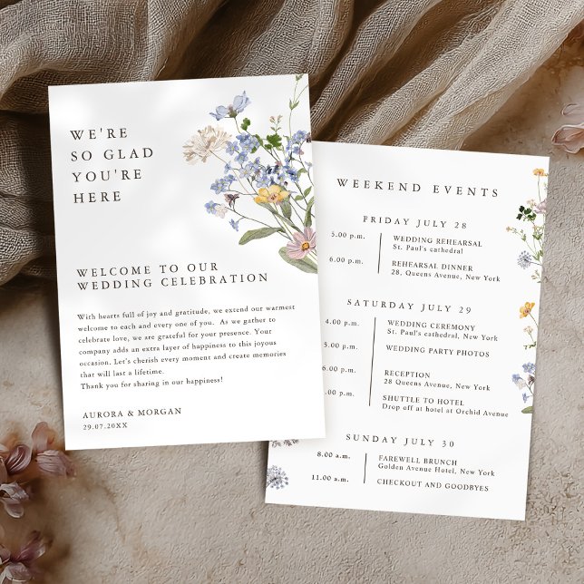 Colourful Spring Wildflower  Weekend Events Progra Invitation (Colorful Spring Wildflower meadow garden Weekend Events wedding Program card)
