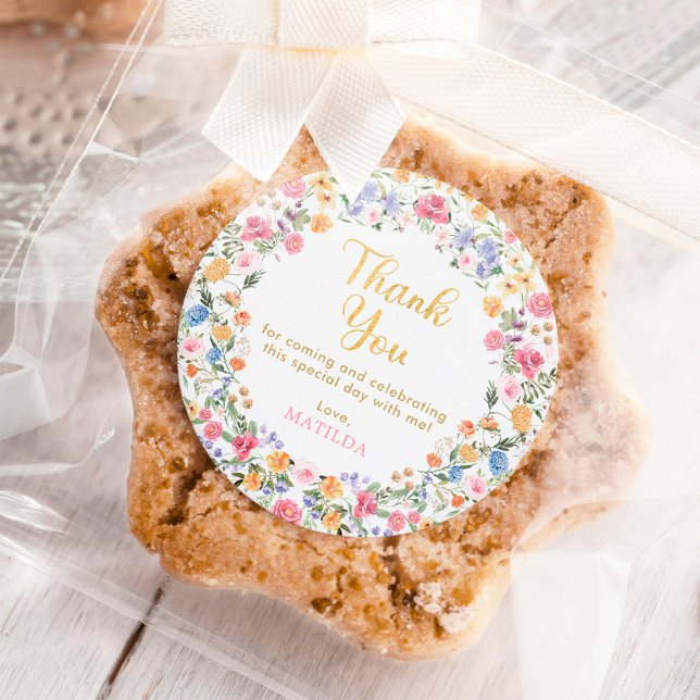 Colourful Spring Wildflower Wreath Thank You Favou Classic Round Sticker (Creator Uploaded)