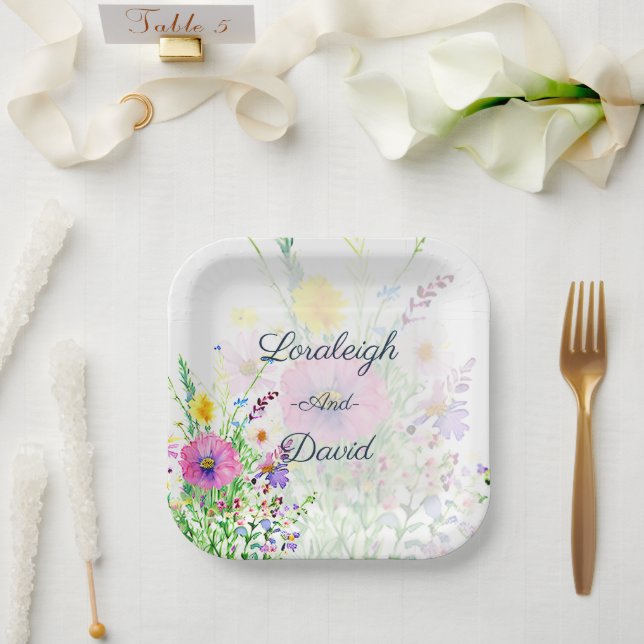 Colourful spring wildflowers custom Wedding Paper Plate (Wedding)