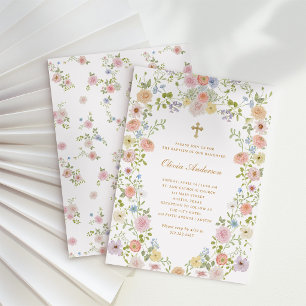 Colourful Spring Wildflowers Floral Baptism Invitation