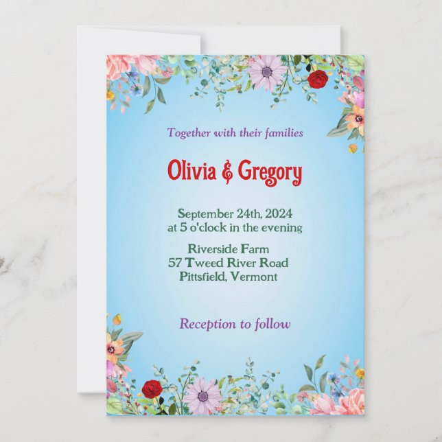 Colourful Spring Wildflowers Wedding  Invitation (Front)