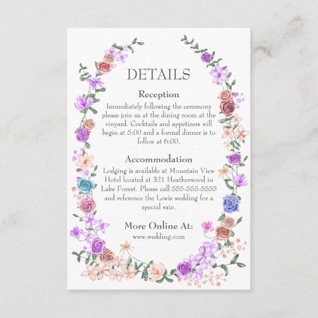 Colourful Springtime Garden Roses Wedding Details Enclosure Card (Front)