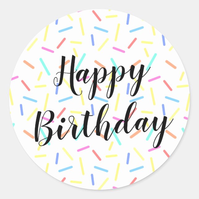 Colourful Sprinkle Confetti Lines Happy Birthday   Classic Round Sticker (Front)