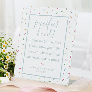 Colourful Sprinkles Baby Shower Pacifier Hunt Game Pedestal Sign