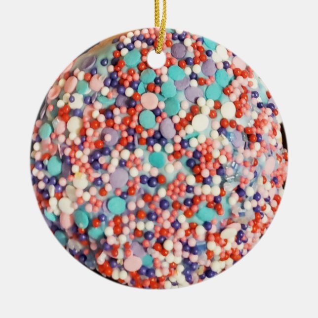 Colourful Sprinkles Cupcake Top Photo Ceramic Ornament (Front)