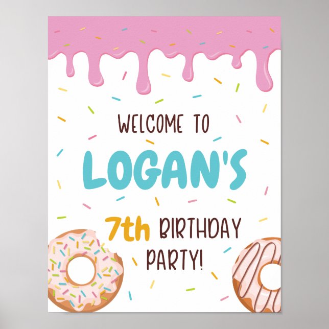 Colourful Sprinkles Doughnut Birthday Party Welcom Poster (Front)