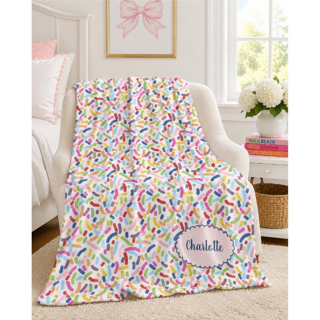 Colourful Sprinkles Personalised Name Fleece Blanket (Creator Uploaded)
