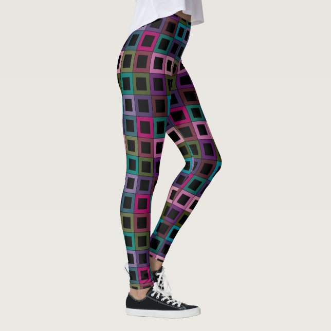 Colourful Square Block Grid Pattern Leggings (Right)